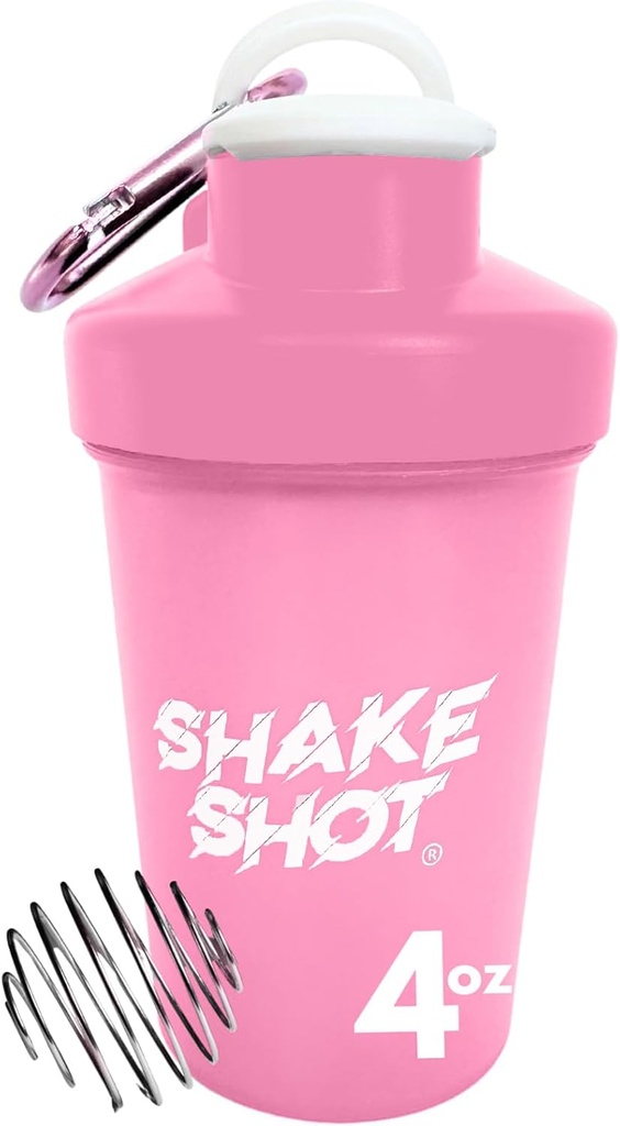 Pink - 4oz Mini Shaker Bottle for Pre Workout, Creatine, Small Scoop Supplements (Not for Protein) Clip & Shaker Ball
