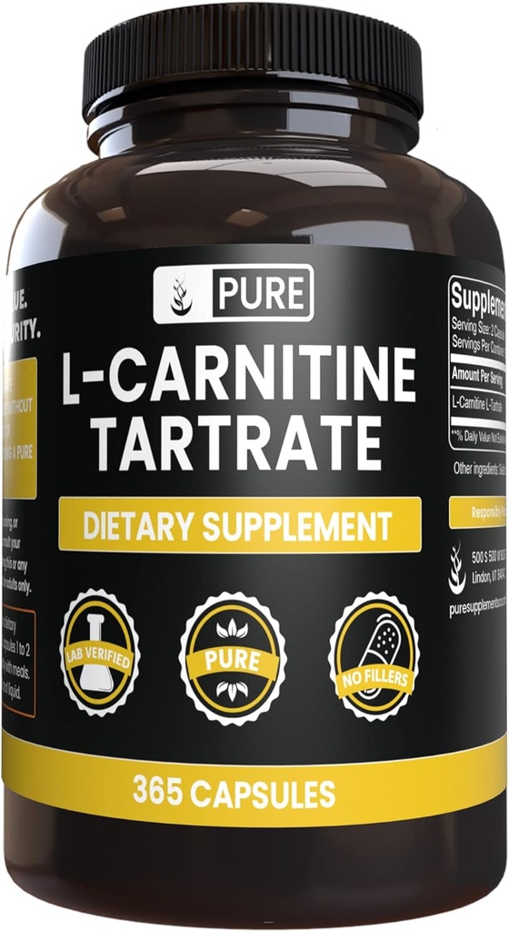 Ingrédients originaux purs Tartrate de L-Carnitine (365 Capsules) Pas de Magnésium ou de Rice Filters, Toujours Pure, Verified Lab