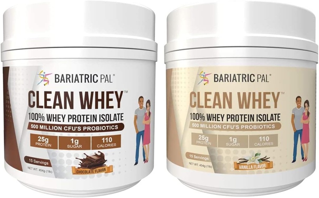 BariatricPal Clean Whey Protein (25g) avec Probiotiques - Chocolat & Vanilla Variety Pack
