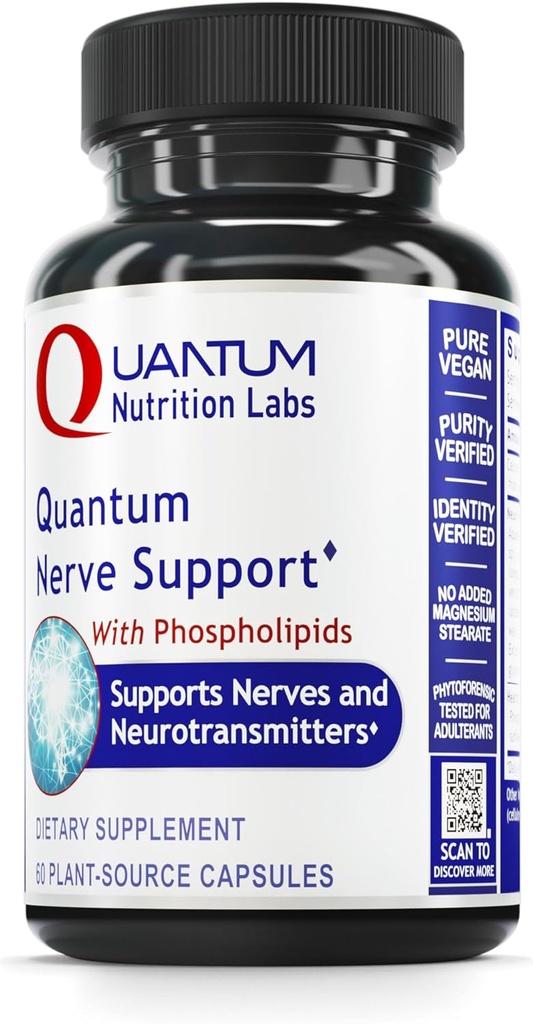 Quantum Nutrition Labs Nerve Support - Suppléments Nerve Santé, Suppléments Cerveau, Nootropic avec Rhodiola Rosea, Cerveau et Santé Nerve - 60 Capsules Végétariennes