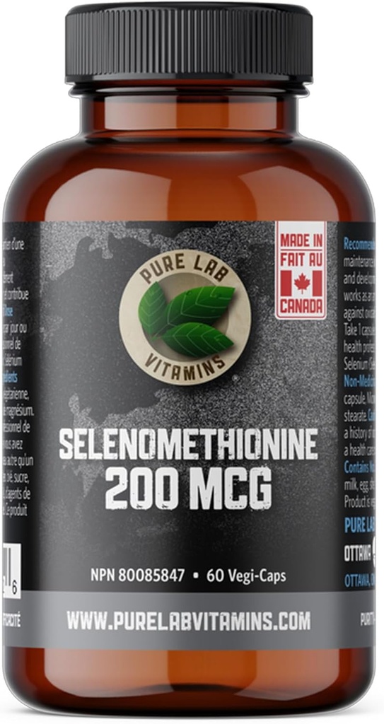 Supplément de sélénium 200mcg - Sélénométhionine - 60 v-caps par Vitamines de laboratoire pur - Fabriquées sans gluten au Canada.