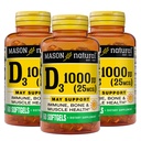 MASON NATURAL Vitamine D3 25 mcg (1000 UI), Bone & Immune Support, de l'huile de foie de poisson, 60 Softgels (paquet de 3)
