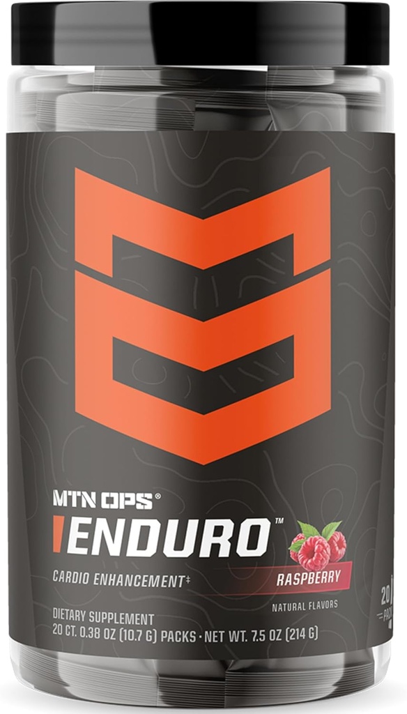 MTN OPS Enduro Trail Packs Nitric Oxide Stim Free Pre Workout | Magnesium Citrate, L Arginine & L Citrulline Caffeine Free Preworkout | 20 Serving Raspberry