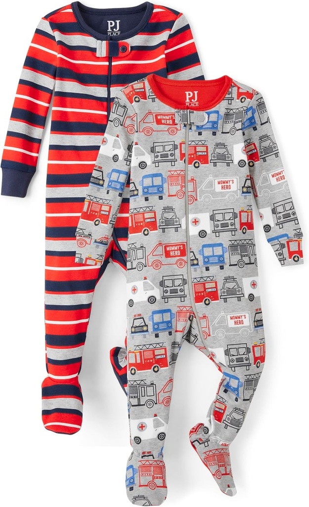 The Children's Place Baby Boys' and Toddler Snug Fit 100% coton Zip-Front Pyjamas à pied d'une pièce