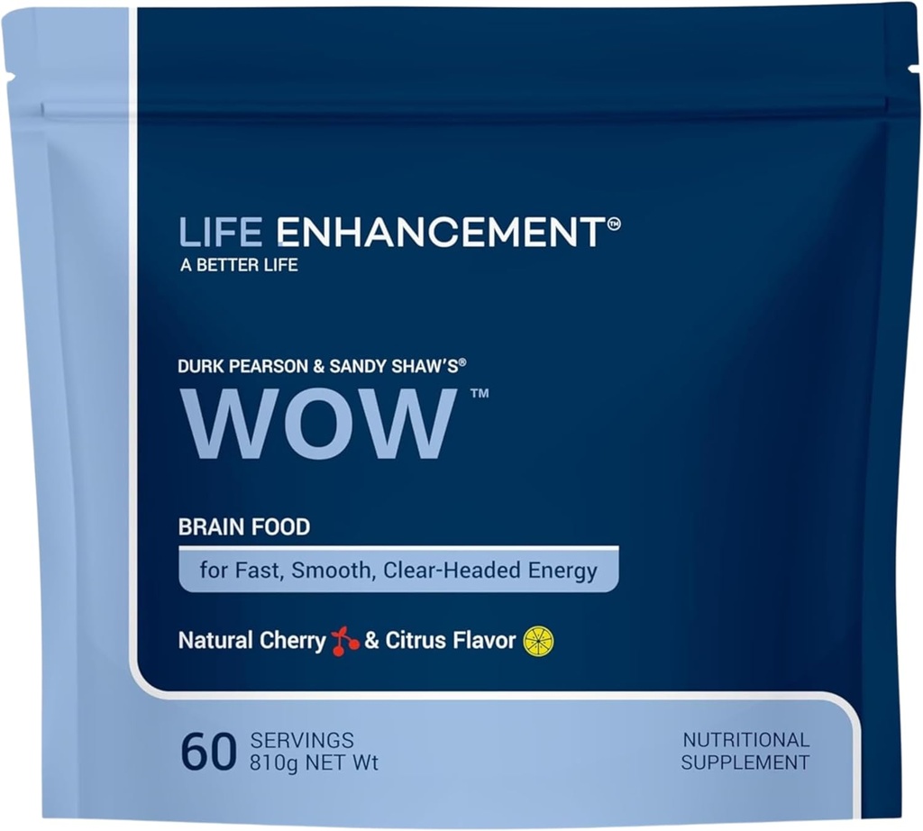 Life Enhancement Wow Drink Poudre avec B12, Niacine, Caféine, Taurine, Phénylalanine, Vitamine C, et plus Multivitamine - Poudre anti-vieillissement avec boost cerveau faible en calories - 60 portions