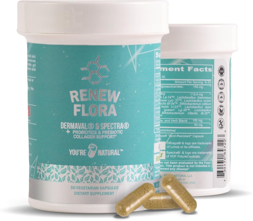 Renouveler Flora - Soutien avancé du collagène et de la peau - Antioxydant Plus enzymes digestives et soutien Gut pour les femmes et les hommes avec études cliniques - Lactobacillus et 12 probiotiques enregistrés - 30 jours d'approvisionnement
