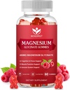 400mg Glycinat de magnésium Gommies avec 200mg de malate de magnésium, vitamine D, B6 et CoQ10, supplément de glycinat de magnésium pour la relaxation et la cognition, sans sucre, saveur de framboise - 60 Gommies