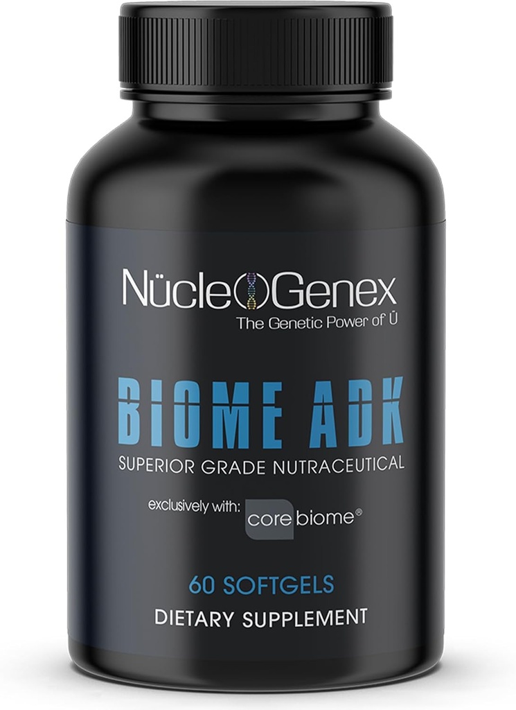 Biome ADK - Supplément Gut santé et énergie avec CoreBiome Tributyrine - Soutient la barrière Gut, l'activité mitochondriale, le poids santé et l'équilibre de la fleur - 1-3 Capsules par jour - 60 Compte