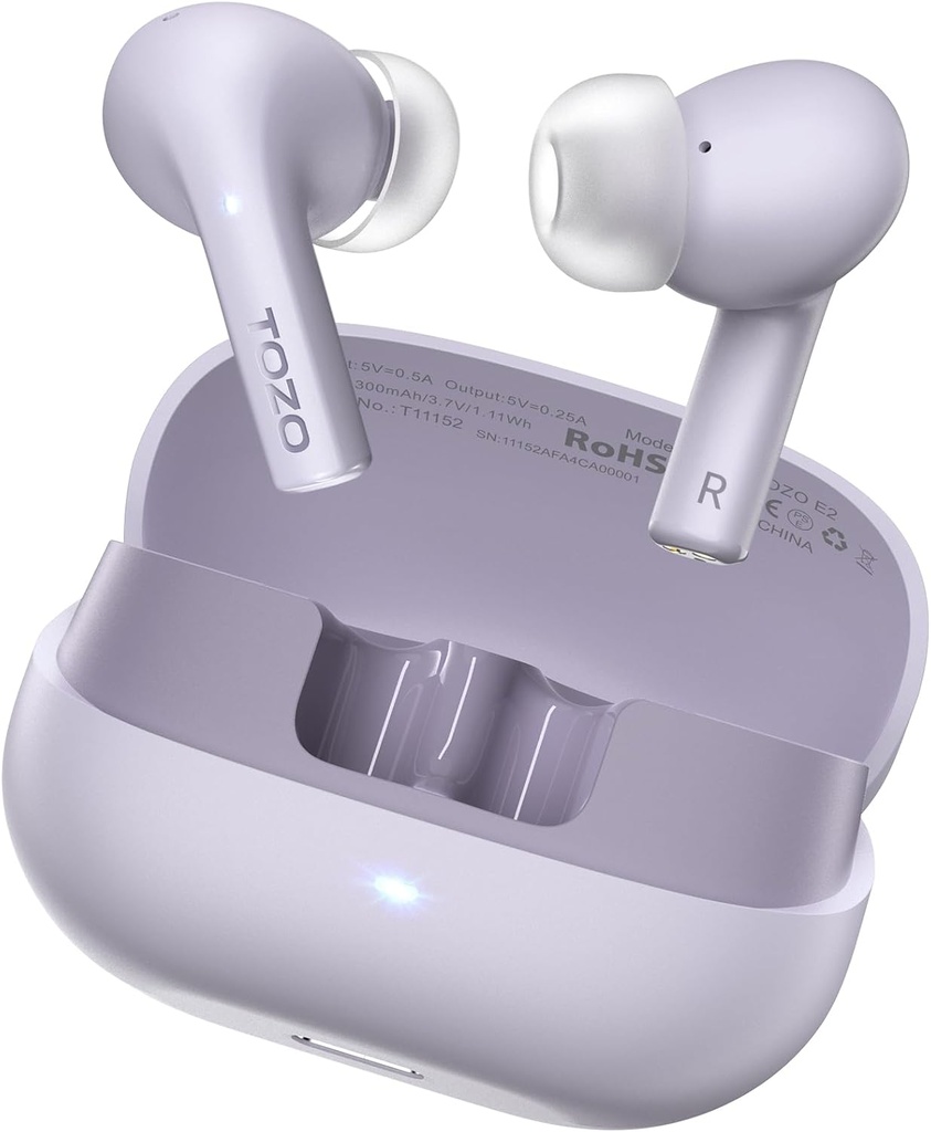 Ecouteurs sans fil TOZO E2 avec 2 Mics AI Annulation de bruit d'appel, pilotes 10mm avec basse puissante, App Personnalisez 32 EQs, 30H Playtime, Bluetooth 5.3 Ear Buds, Comfort Fit écouteurs