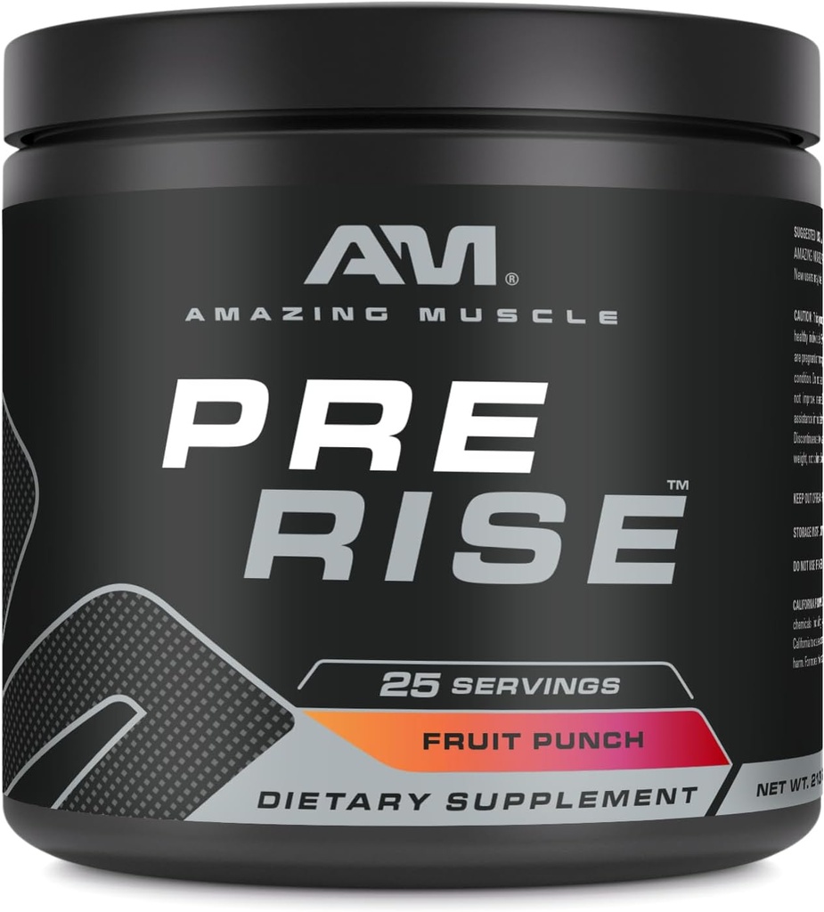 Amazing Muscle Pre Rise | Pre-Workout Powder Supplement with Caffeine & Beta-Alanine for Men & Women | 25 Servings (25 Servings, Fruit Punch)