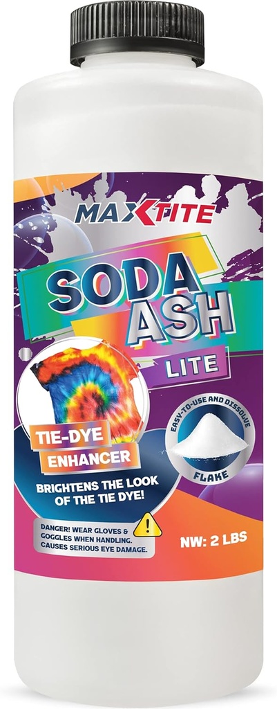MAXTITE Lite de soda (2 lbs) - Carbonate de sodium pur à 100 % - Lavage de soda, de tie Die, d'augmentation du pH et plus - Conteneur HDPE avec bouchon résistant à l'enfant