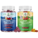 Bundle of Kids Magnésium Gummies - Supplément pour la santé nerveuse, les muscles et le soutien cardiaque sain, et les enfants à base de plantes Multivitamine Gummies - Multivitamine pour le soutien immunitaire avec des vitamines A C D3 E B