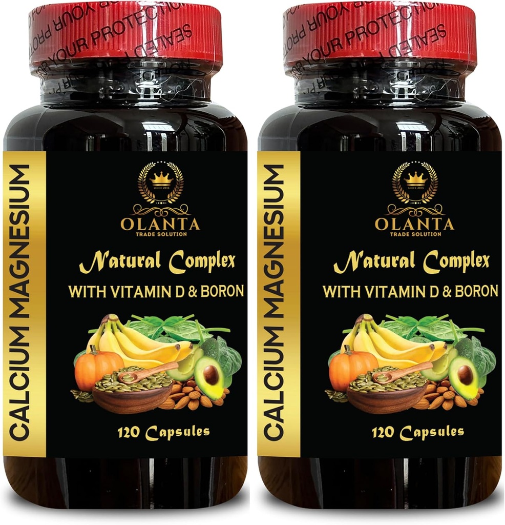 Complexe de magnésium de calcium - Supplément de calcium, Citrate de manganèse, Minéraux pour le soutien des os, Niveaux de phosphore, Soutien immunitaire, Supplément musculaire sain avec vitamine D - 2 bouteilles 240 capsules