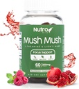 Supplément de la Mane des Lions - Gommies de Champignons - Mush Mush Genius Champignons Magic Mind - Promote Focus avec L-Theanine & Lions Mane - Framboise et grenade Saveur pour Perk Energy - 60 Gommies