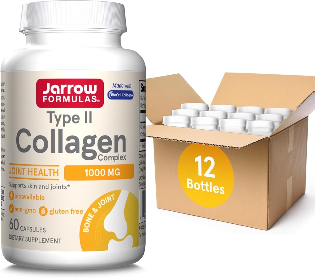 Formules de collagène de type II Compléments de 1000 mg pour la peau et la santé articulaire, 60 capsules, 30 jours d'approvisionnement (paquet de 12)