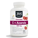 365 par marché des aliments entiers, Chewable C + Acerola C 500mg, saveur de cerise naturelle, végétalien, 90 comprimés