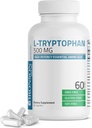Bronson L-Tryptophane 500 MG Acid Amino Essential High Potency soutient la relaxation et l'humeur positive support non-OGM, 60 capsules