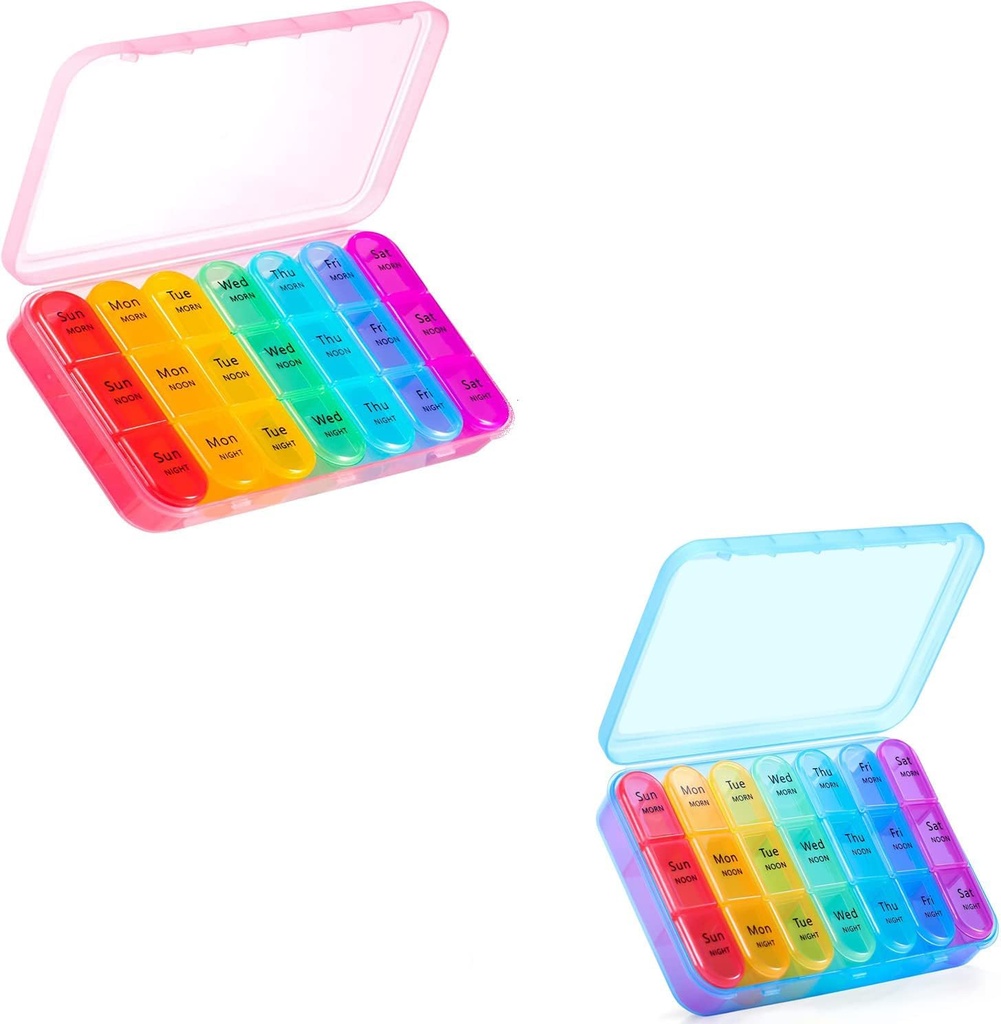 ASprink Pill Rose et Blue Pill Organizer 3 fois par jour - Weekly Pill Box 3 fois par jour - Daily Pill Box 7 Day Medicine Organizer, Large Pill Case Pill Box 3 fois par jour, Travel Pill Organizer