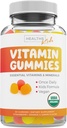 Gommies de vitamines organiques pour enfants de l'USDA (non-OGM) Saveurs de fruits naturels ignifugés - Gommies multivitamines complètes pour enfants : vitamine C, D, B, A, Zinc - Supplément pour l'énergie, l'humeur, le soutien immunitaire - 60 vitamines ignifugées