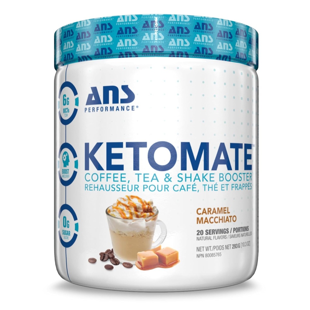 ANS Performance crème de café kétomate avec poudre d'huile MCT, délicieux, sans sucre crème pour café, thé et Shakes, poudre d'énergie kéto parfaite, 20 portions, 15oz, Caramel Macchiato