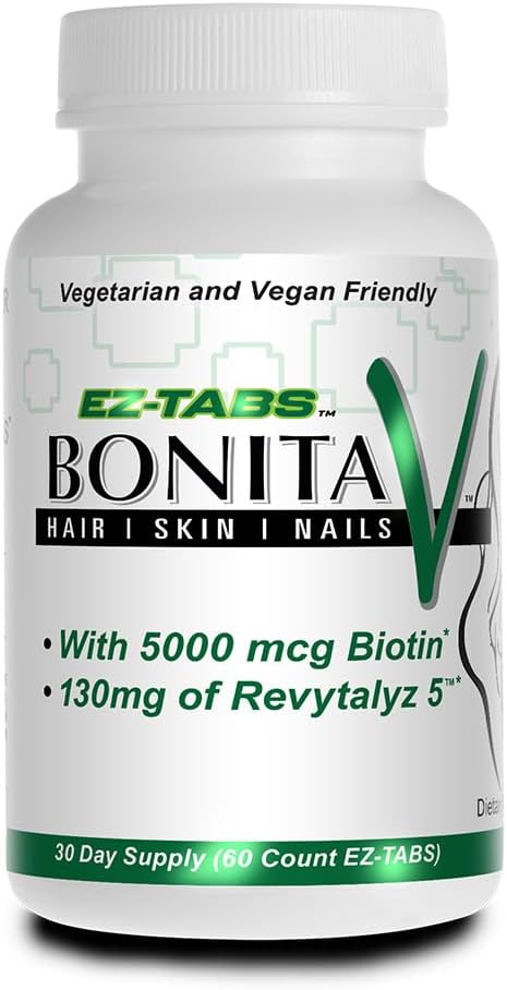 Essential Source Bonita V Vegan Hair Nails and Skin Vitamins for Women - 20 Active Ingredients Including Biotin - Stronger Nails, Healthy Skin, Hair Growth - 60 EZ-TAB Veggie Tablets