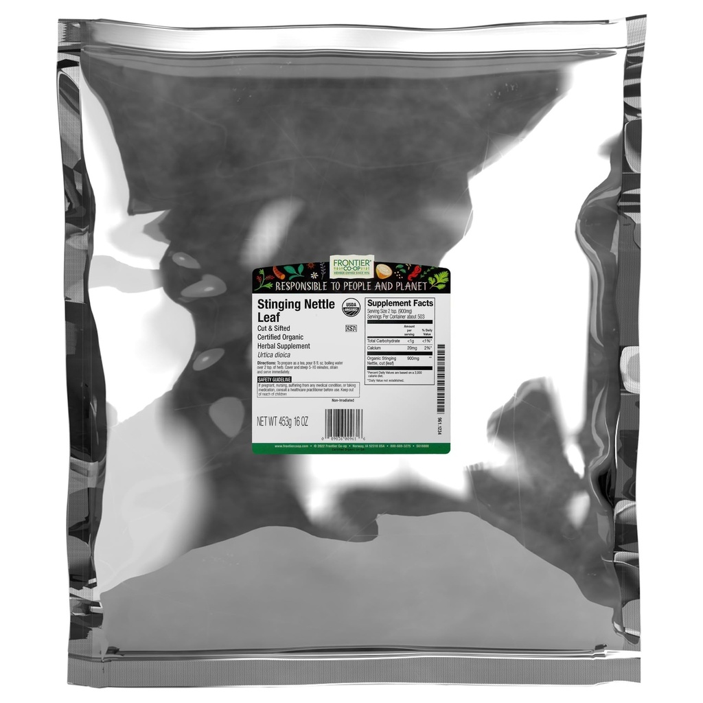 Frontier Co-op Organic Sting Nettle Leaf, Couper et Sifted, pour la fabrication du thé à la noix, Kosher.