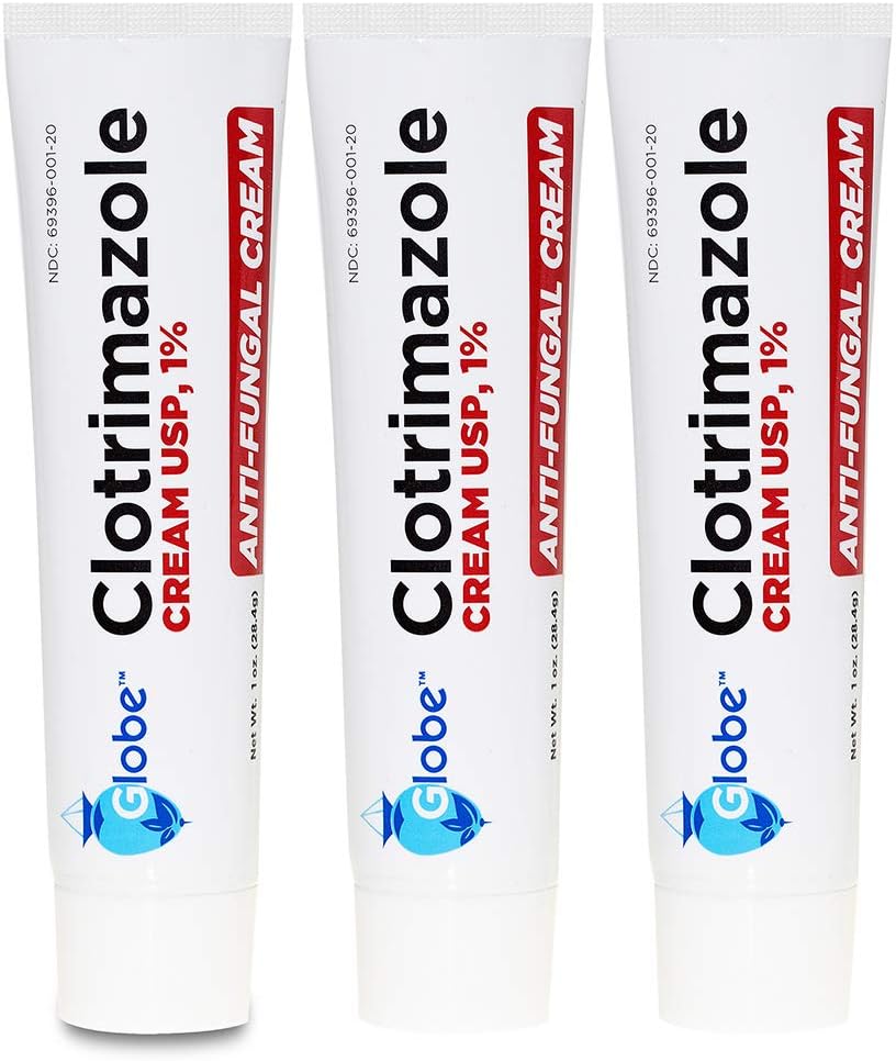 Globe Clotrimazole Crème Antifongique 1% USP, 1 oz (3 Pack), Traitement Anti Fongique, Soulage Démangeaisons, Brûlures, Cracking et Scaling Athlètes Associés Pied, Jock Ditch, Ringworm et plus