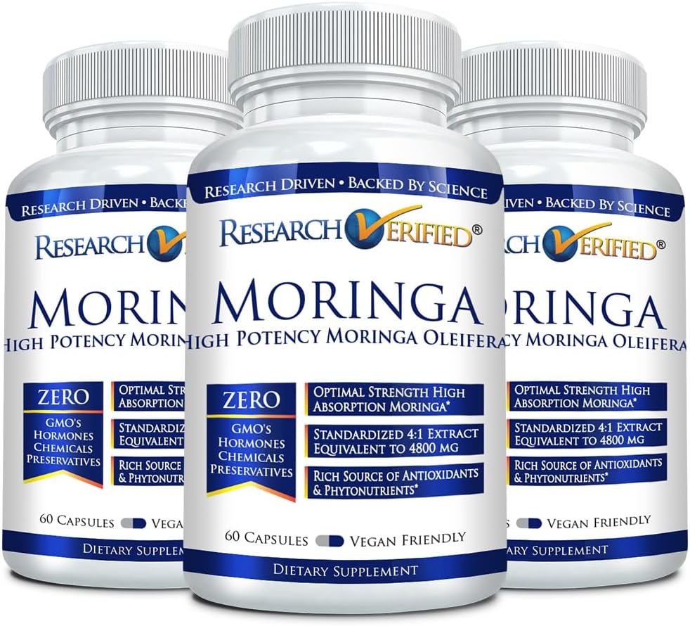 Recherches Moringa oléifères vérifiées - 100% Extrait pur - 1200 mg par portion - 60 Compte - 3 mois d'approvisionnement