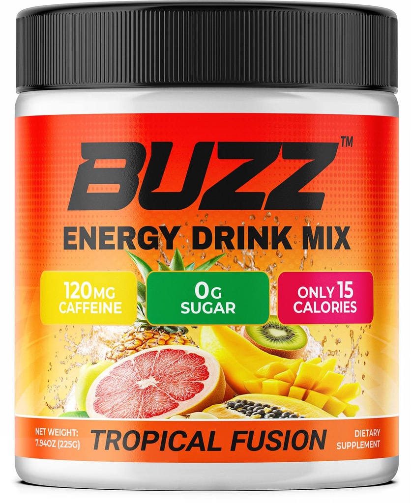 Energy Drink Powder - Energy Boost Drink Mix - Énergie sans sucre avec des antioxydants - Morning Kickstart et Sports Nutrition Endurance Product - 30 portions, 8 onces (fusion tropicale)