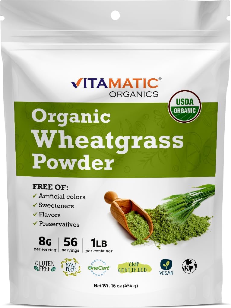 Certifié Vitamatic en poudre de blé biologique USDA – 1 livre (16 onces) – Pure, sans OGM, sans gluten Superfood