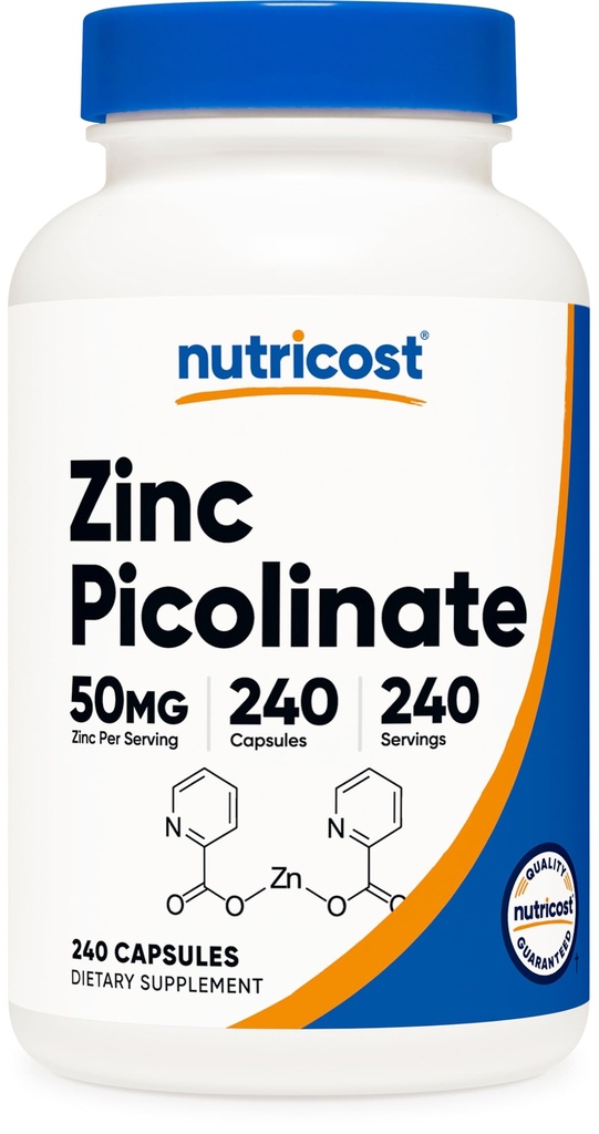 Nutricost Picolinate de zinc 50mg, 240 Capsules végétariennes - Sans gluten et sans OGM (240 capsules)