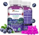 Gommies de magnésium 600mg par portion-glycinat de magnésium 400mg et malate de magnésium 200mg, extra K2 & D3, supplément de magnésium à haute absorption pour le sommeil, soulagement de la contrainte, soutien nerveux, bleuets(60 CT)