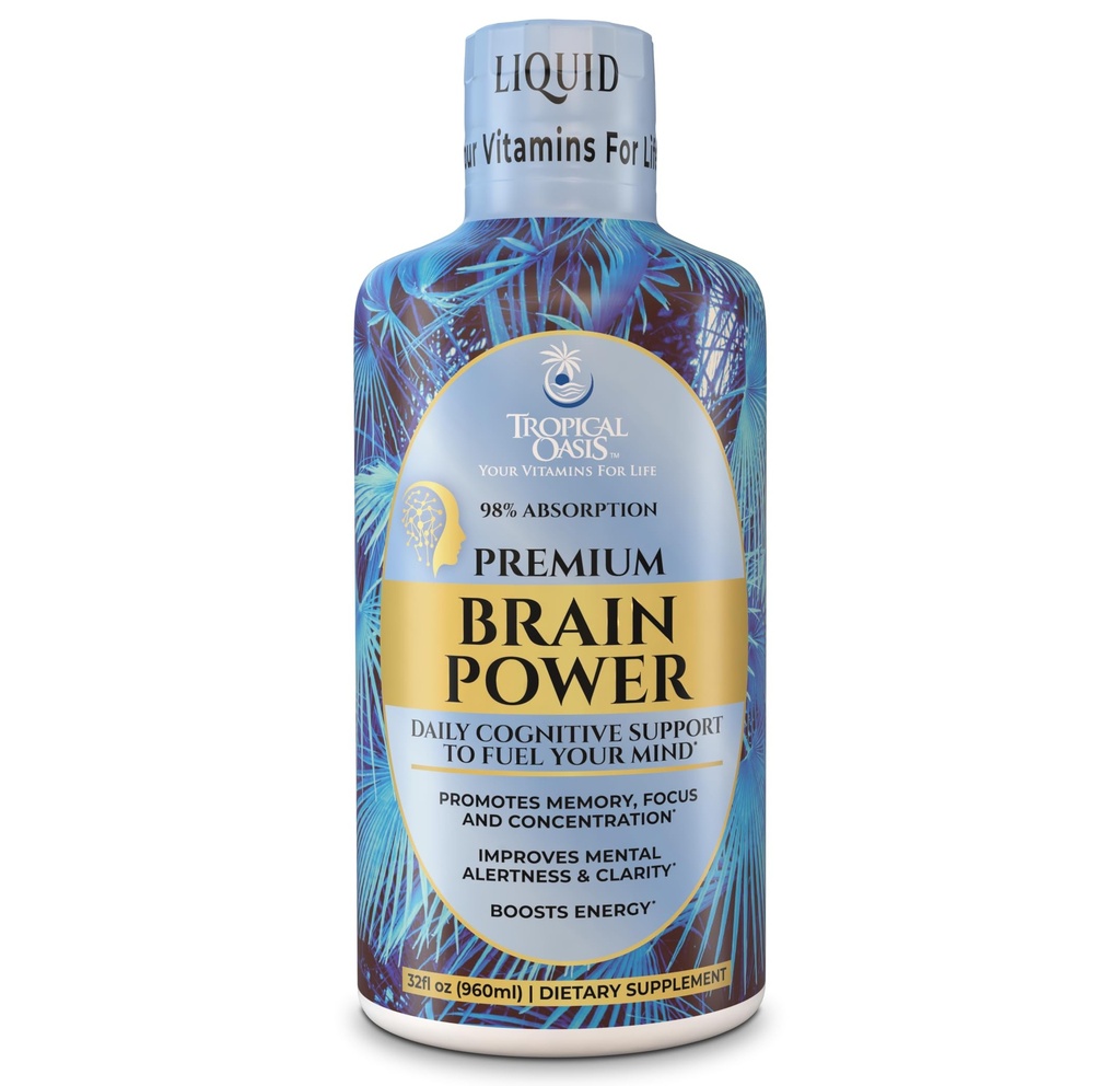 Oasis tropicale - Puissance cérébrale - Supplément nootrope liquide - favorise la clarté mentale, le focus et le maintien de la mémoire (non aromatisé, 32 services)