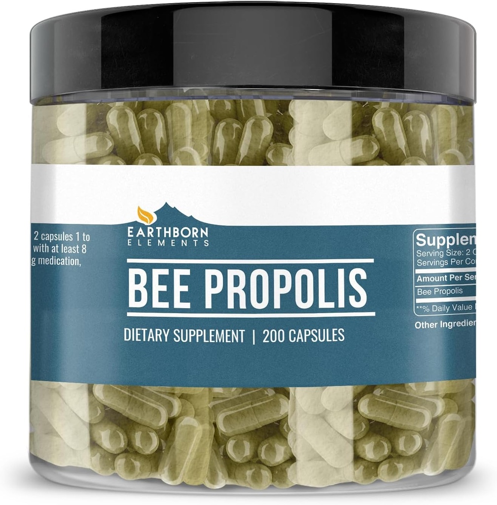 Earthborn Elements Bee Propolis 200 Capsules, Pure & Undiluted, No Additives (200 Capsules)