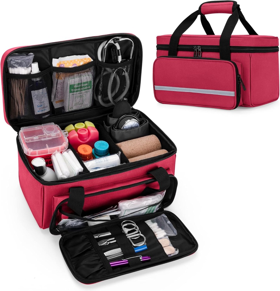 CURMIO Petit sac de premiers soins vide, trousse de premiers soins familiale, boîte d'organisateur de stockage de médicaments pour la maison et les voyages, rouge (brevet en attente)