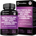 Thistle de lait 3000mg NAC Chanca Piedra 2000mg Artichaut 2000mg Racine de betterave 2000mg Racine de dandelion 1000mg, Détox de nettoyage du foie et supplément de réparation avec TUDCA Choline et gingembre pour hommes et femmes, 60 Capsules