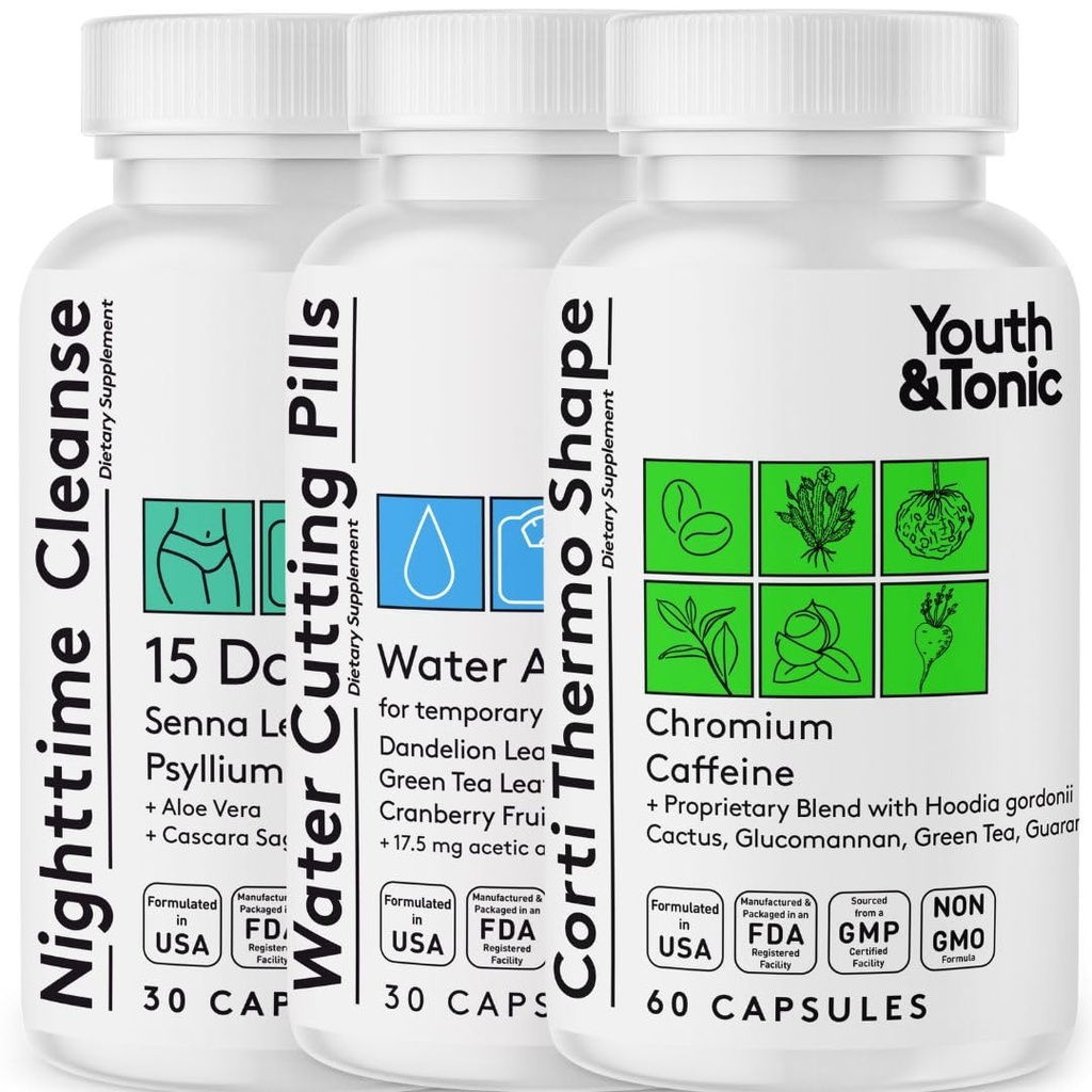 Sculpt jeune & tonique Shred Cleanse Detox 3X pilules de perte de poids: Suppresseur d'appétit, brûleur de graisse, Booster d'énergie et Nettoyant de nuit pour l'alimentation – 120 pilules