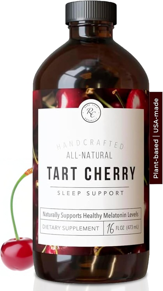 Rowe Casa Organics Tart Cherry Organic Sleep Support with Valerian Root, soutient la régulation du cycle du sommeil et la récupération musculaire (16 Fl Ounces)