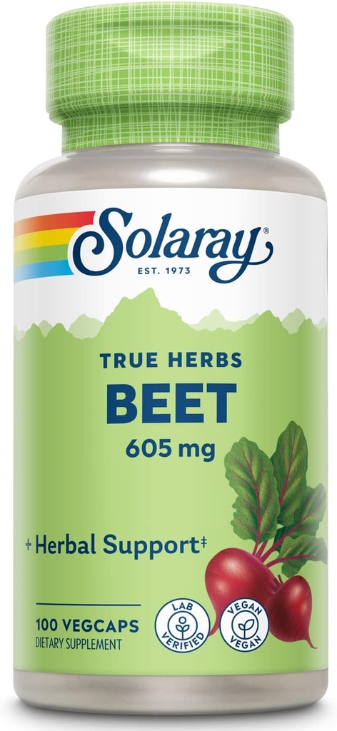 SOLARAY Racine de betterave 605mg peuvent soutenir la santé cardiovasculaire et la performance athlétique, le rein, le foie et la santé du sang.
