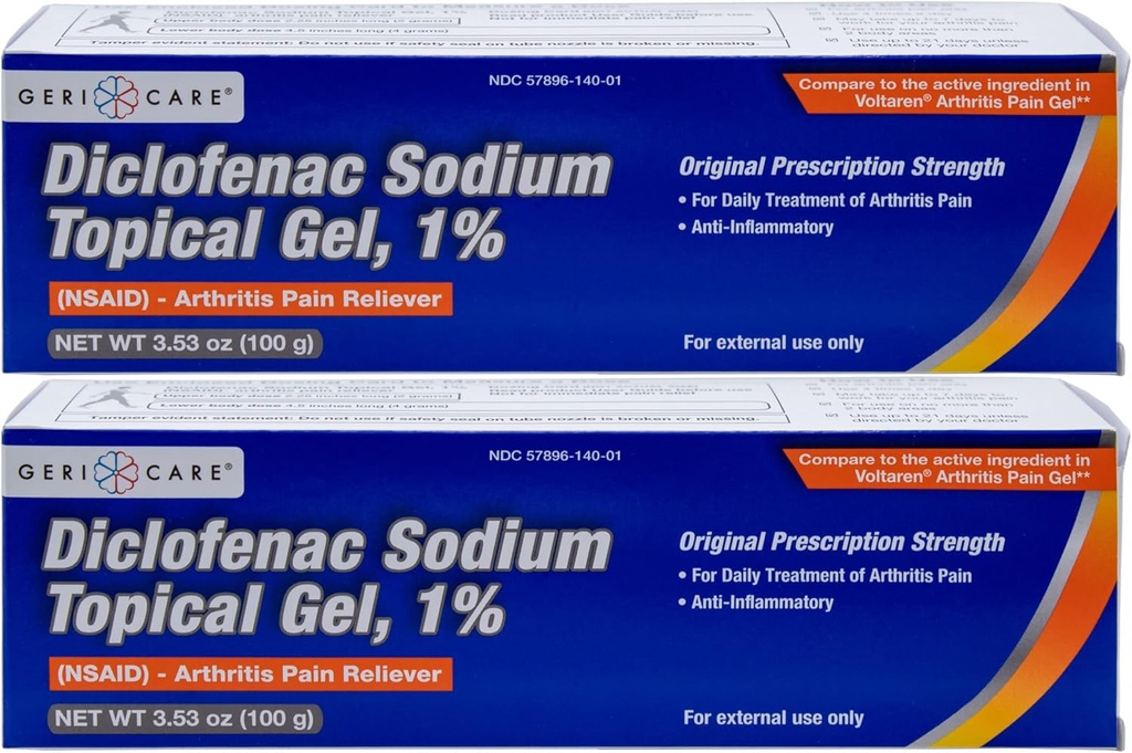 GériCare Arthrite topique Gel de soulagement de la douleur Diclofénac Sodium 1% (NSAID) Poignée de la main Elbow Pied cheville genou extra-strength analgésique anti-inflammatoire Arthrite Traitement de la douleur, 3,53oz (2 Pack)