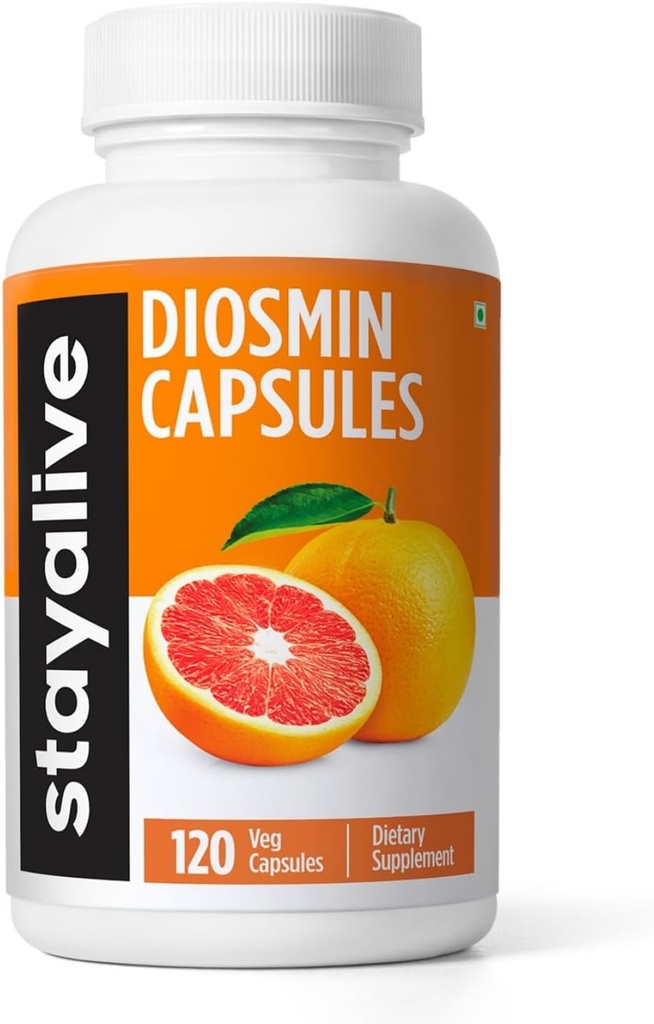 STAY ALIVE Pure Diosmin Complex 1000mg Formule, 120 Capsules, Citrus Bioflavonoïdes Extrait de fruits riches, 2 mois d'approvisionnement, 100% végétarien, sans OGM et sans gluten Diosmin Supplément