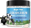 Coostrum Soft Chew Supplément (3000mg + 40% d'IgG), Bovin concentré Colostrum Superfood Plus Vitamine D3 & Zine pour la santé de Gut, Immune Support, Récupération musculaire et bien-être, Grass Fed, 30 Chews