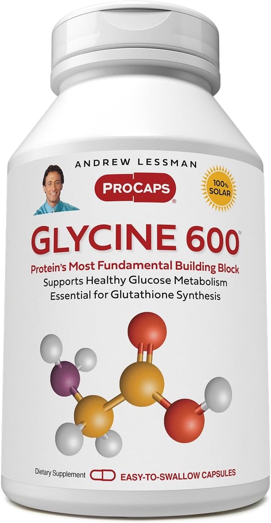 ANDREW LESSMAN Glycine 600mg - 180 Capsules - Pure, Simple, Amino Acid. Critical Structural Role in Collagen Tissues. No Additives