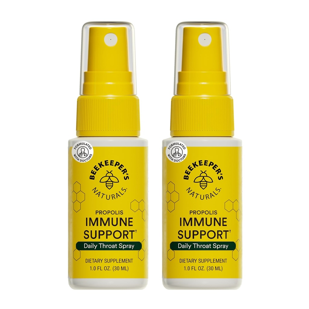 Spray de gorge naturelle de propolis de l'apiculteur, soutien immunitaire naturel et soulagement de la gorge douloureuse - antioxydants, kéto, paléo, sans gluten, 1,0 oz (paquet de 2)