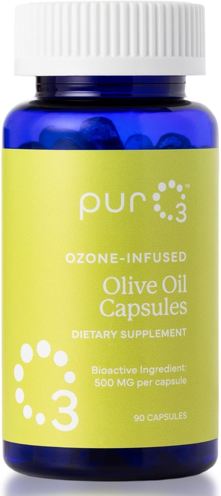 PurO3 Extra Virgin Olive Oil Capsules - Haute puissance Huiles Ozonées Pure pour Immmune Support & Wellness Benefits - Supplément à l'oxygène organique infusé - 90 Softgels Veggie