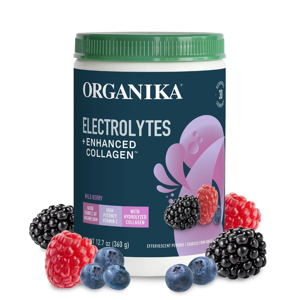 Organikа Electrolytes avec la poudre de collagène améliorée pour les femmes et les hommes - 13 oz - Mélange d'électrolyte effervescente et de collagène aromatisé sauvage - Hydratation profonde, mobilité, peau, cheveux et ongles
