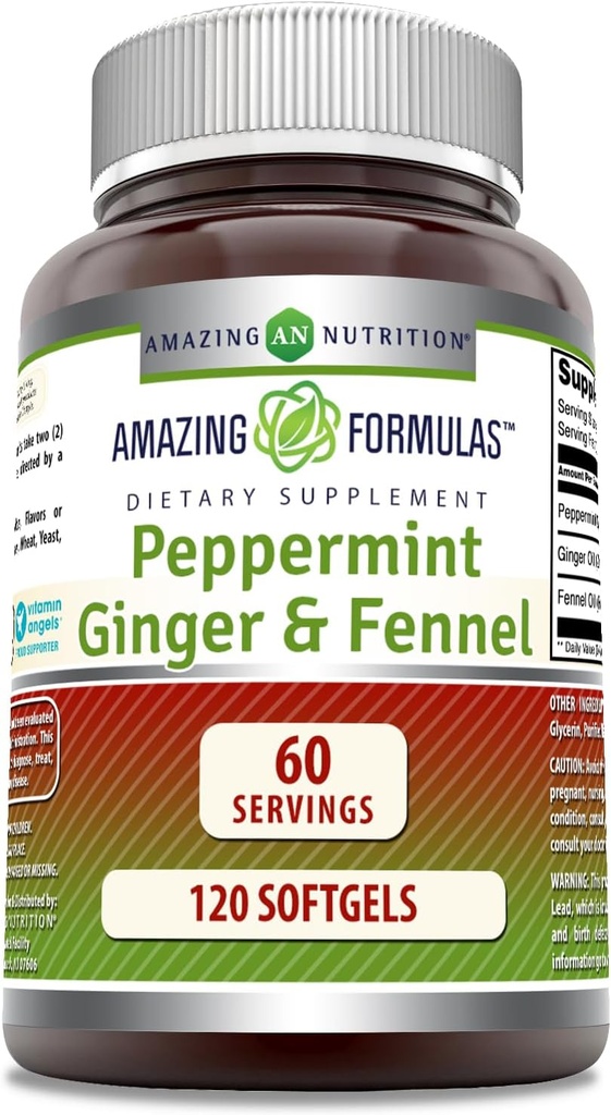 Formules étonnantes - supplément alimentaire à la menthe poivrée, au gingembre et au fenouil - 363 Milligrammes - 120 Softgels (non-OGM, sans gluten) -