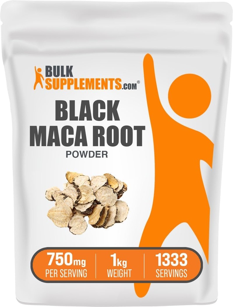 BulkSupplements.com poudre de maca noire - supplément de racine de maca noire, supplément à base de plantes pour les hommes et les femmes - végétalien, sans gluten, 750mg par portion, 1kg (2,2 lbs) (paquet de 1)