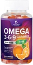 Omega 3 6 9 Gummies - Vegan Omega 3 Supplément Gummy - Huile essentielle d'acides gras 369 Soutien cardiaque complexe et soutien du cerveau pour les femmes, les hommes et la grossesse, sans poisson non-OGM, aromatisé orange - 120 Gummies