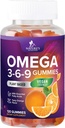 Omega 369 Gummies - Vegan Triple Omega 3 Supplément Gummy - Huile essentielle d'acides gras 3 6 9 Soutien cardiaque complexe et soutien du cerveau pour les femmes, les hommes et la grossesse, sans poisson non OGM, orange - 120 Gummies